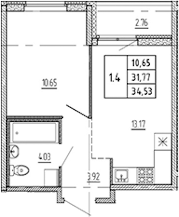1-комнатная квартира 31.77 м², 22/22 эт., ЖК «Новые горизонты 2»